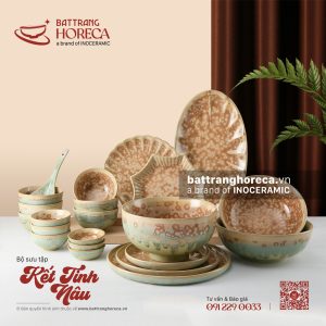BST bát đĩa Kết Tinh Nâu - Bát Tràng