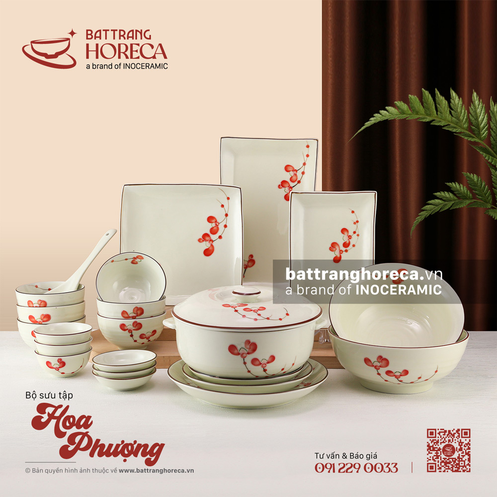 Bộ sưu tập bát đĩa Hoa Phượng Bát Tràng - Bát Tràng Horeca Bộ sưu tập bát đĩa Hoa Phượng Bát Tràng