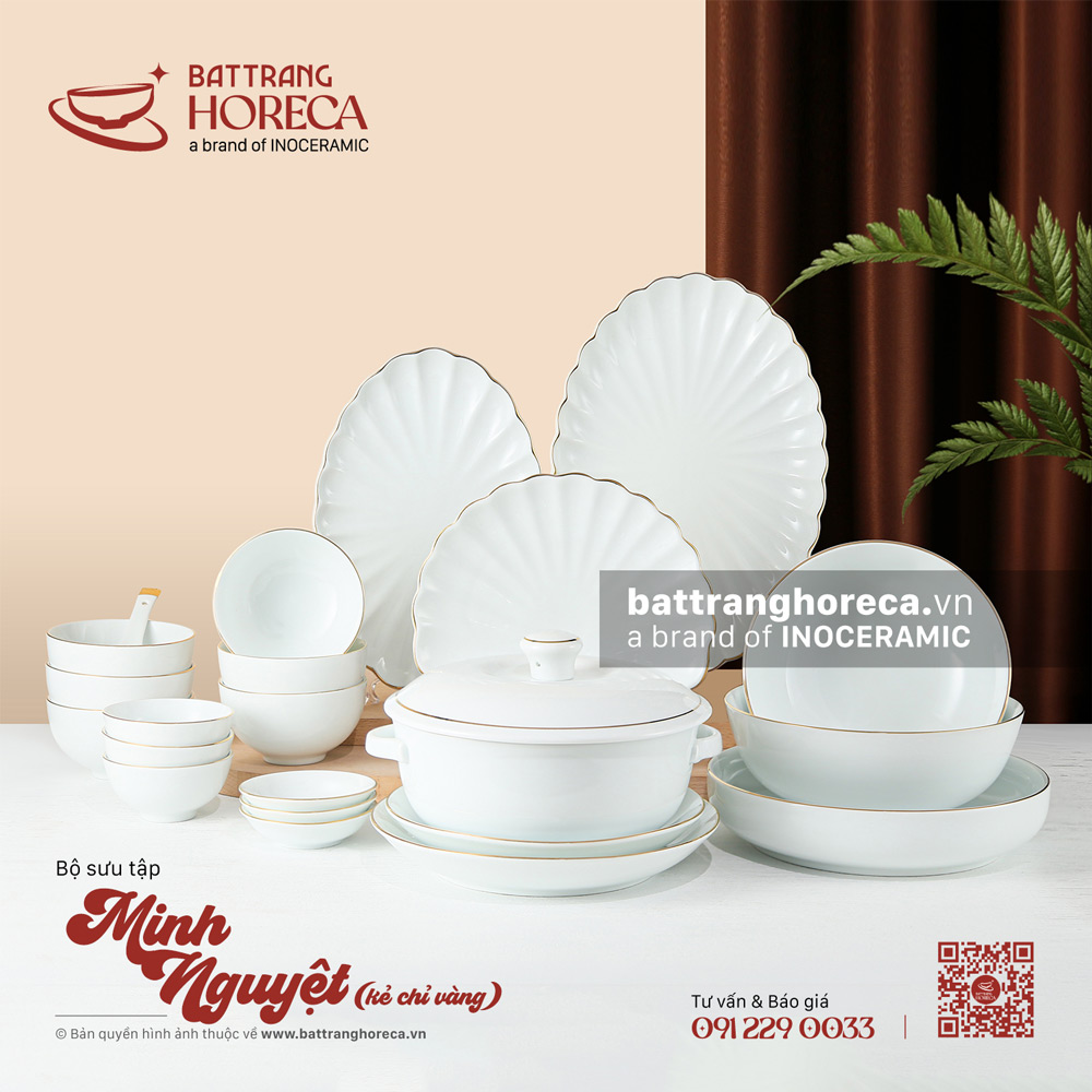 BST bát đĩa Minh Nguyệt chỉ vàng - Bát Tràng - Bát Tràng Horeca BST bát đĩa Minh Nguyệt chỉ vàng - Bát Tràng