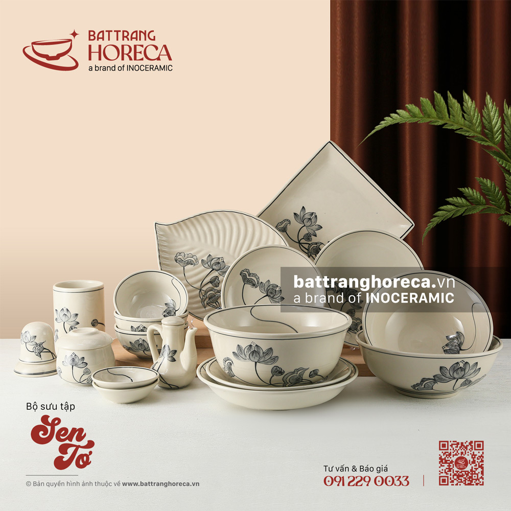 Bộ sưu tập bát đĩa Sen Tơ Bát tràng - Bát Tràng Horeca Bộ sưu tập bát đĩa Sen Tơ Bát tràng