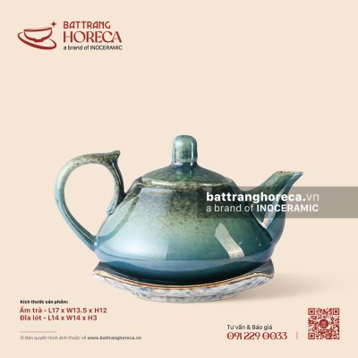 Ấm quả lê 17 x 13,5cm – Lam Hải – Men hoả biến