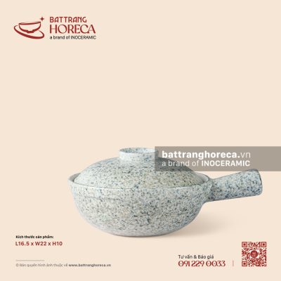 Âu (thố) cơm chui 16,5 x 22cm – Lam Hải – Men hoả biến
