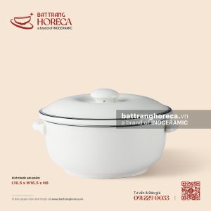 Âu (thố) cơm có tai + nắp 16,5cm - Tịnh Tuyến - Men ngà