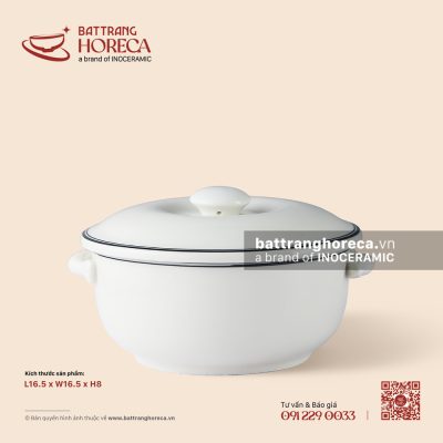 Âu (thố) cơm có tai + nắp 16,5cm – Tịnh Tuyến – Men ngà