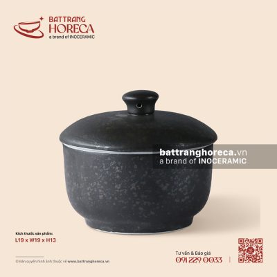 Âu (thố) cơm không tai + nắp 19cm – Thiết Huyền – Men hoả biến