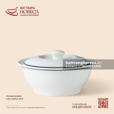 Âu (thố) cơm không tai + nắp 19cm – Tịnh Tuyến – Men ngà