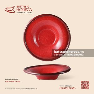 Đĩa nón sâu 3 chân thấp 26cm - Hồng Ngọc (Ruby) - Men hoả biến