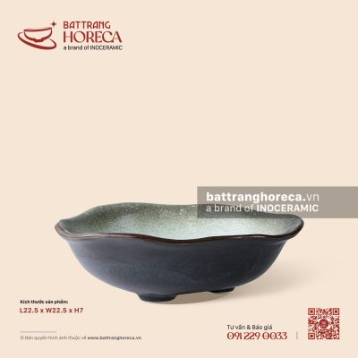 Bát bèo ba chân 22,5cm – Băng Dạ – Men hoả biến