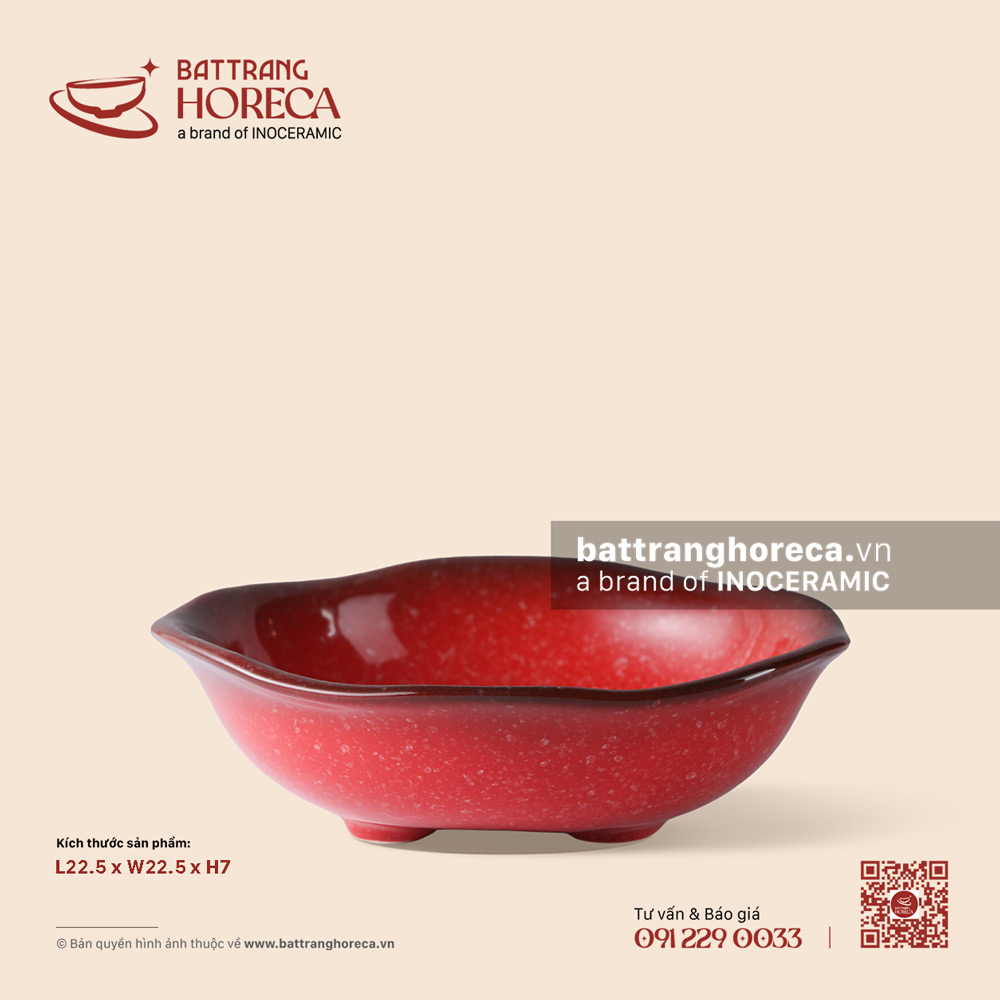 Bát bèo ba chân 22,5cm - Hồng Ngọc (Ruby) - Men hoả biến - Bát Tràng Horeca Bát bèo ba chân 22,5cm - Hồng Ngọc (Ruby) - Men hoả biến