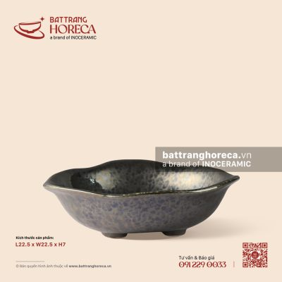 Bát bèo ba chân 22,5cm – Huyền Kim – Men hoả biến