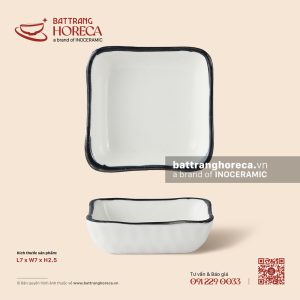 Bát (chén) chấm vuông méo 7cm - Tịnh Tuyến - Men ngà