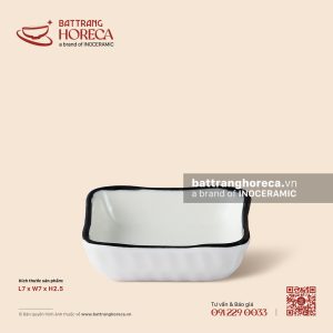 Bát (chén) chấm vuông méo 7cm - Tịnh Tuyến - Men ngà