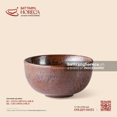 Bát (chén) cơm bầu 10cm – Huyết Mộc – Men hoả biến
