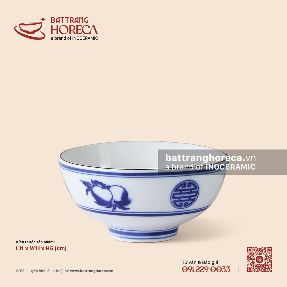 Bát (chén) cơm cạn 11cm - Thọ Đào - Bát Tràng Horeca Bát (chén) cơm cạn 11cm - Thọ Đào