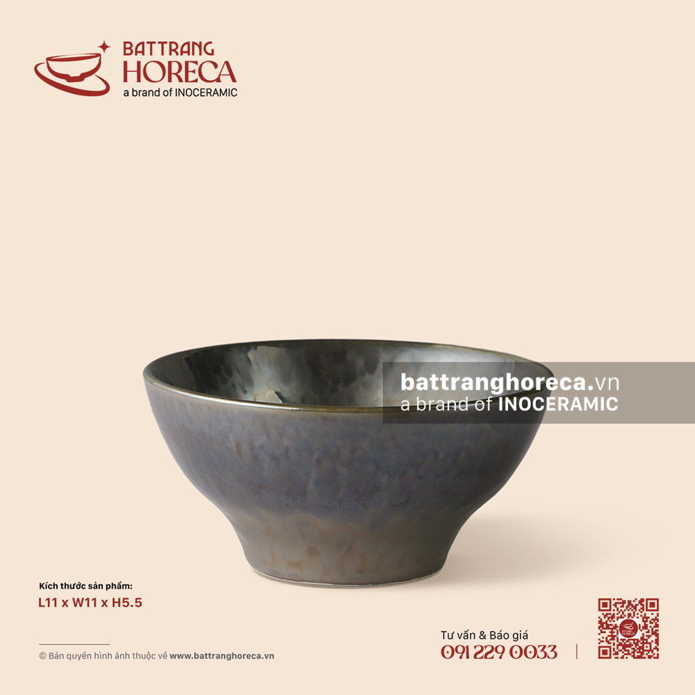 Bát (chén) cơm chân chéo 11cm - Huyền Kim - Men hoả biến - Bát Tràng Horeca Bát (chén) cơm chân chéo 11cm - Huyền Kim - Men hoả biến