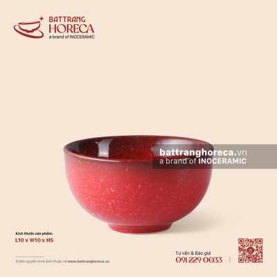 Bát (chén) cơm cúp 10cm – Hồng Ngọc (Ruby) – Men hoả biến