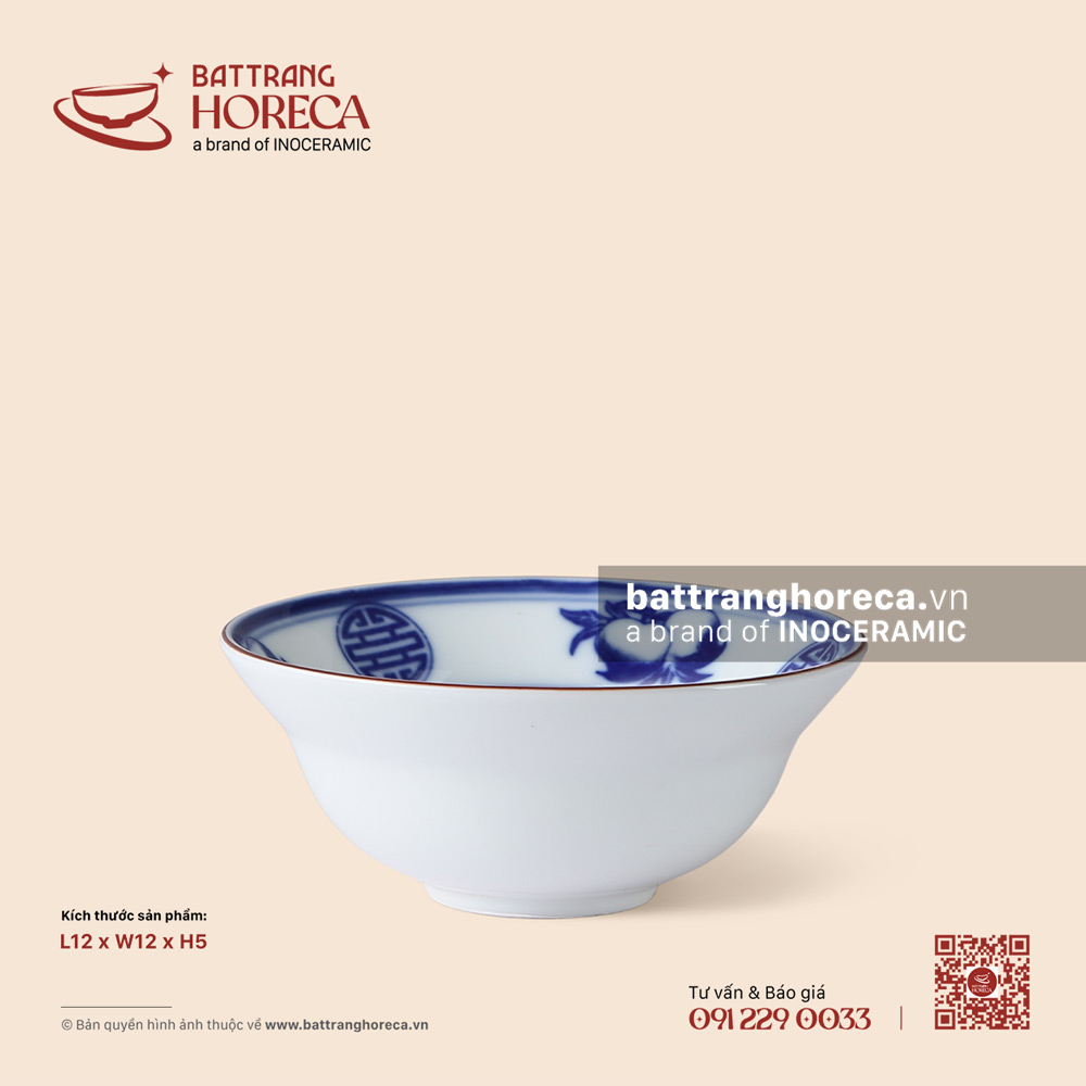 Bát (chén) cơm yêu 12cm - Thọ Đào - Bát Tràng Horeca Bát (chén) cơm yêu 12cm - Thọ Đào