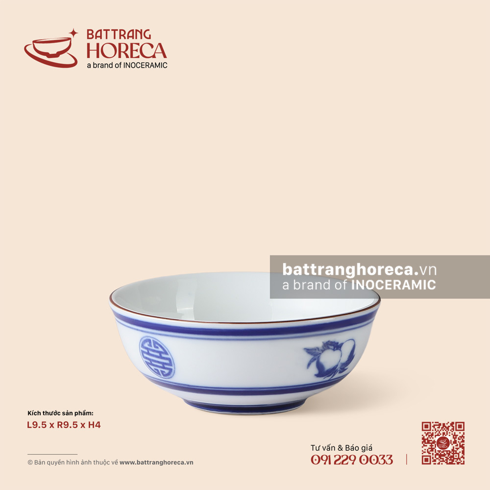 Bát (chén) mắm 9,5cm - Thọ Đào - Bát Tràng Horeca Bát (chén) mắm 9,5cm - Thọ Đào