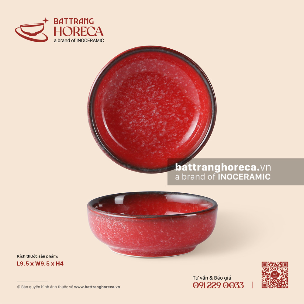 Bát (chén) mắm Nhật 9,5cm - Hồng Ngọc (Ruby) - Men hoả biến - Bát Tràng Horeca Bát (chén) mắm Nhật 9,5cm - Hồng Ngọc (Ruby) - Men hoả biến