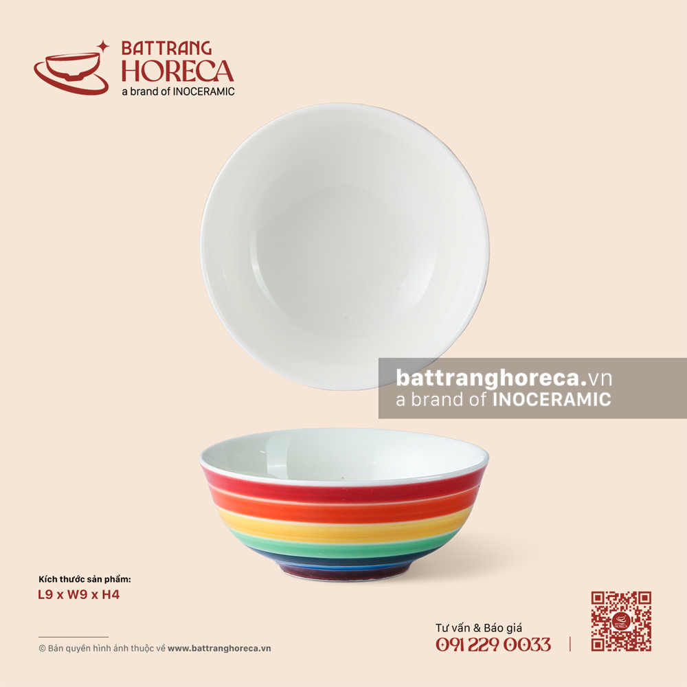 Bát (chén) mắm cao 9cm - Cầu Vồng - Men màu - Bát Tràng Horeca Bát (chén) mắm cao 9cm - Cầu Vồng - Men màu
