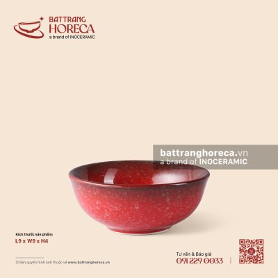Bát (chén) mắm cao 9cm – Hồng Ngọc (Ruby) – Men hoả biến