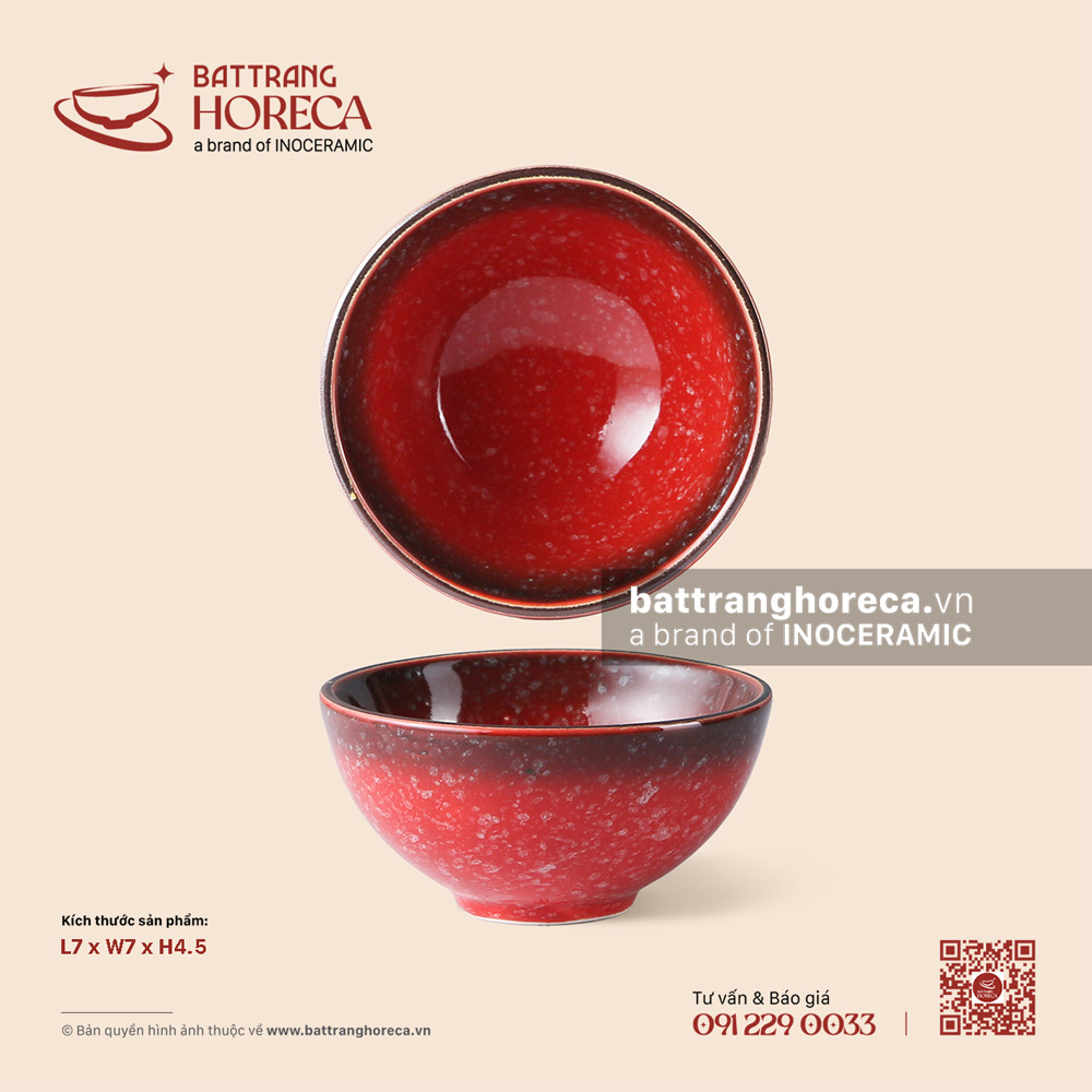 Bát (chén) mắm cao thành 7cm - Hồng Ngọc (Ruby) - Men hoả biến - Bát Tràng Horeca Bát (chén) mắm cao thành 7cm - Hồng Ngọc (Ruby) - Men hoả biến
