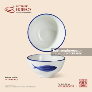 Bát (chén) mắm tròn 9cm - Lam Ngư - Men ngà