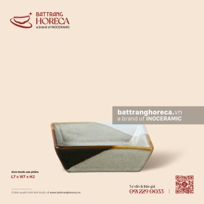 Bát (chén) mắm vuông 8cm – Địa Nhã – Men hoả biến