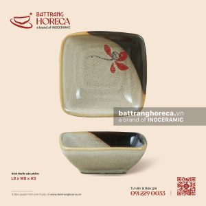 Bát (chén) mắm vuông 8cm – Hạ Liên – Men hoả biến