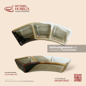 Bát (đĩa) gia vị 3 ngăn cong 17.5 x 5cm - Địa Nhã - Men hoả biến