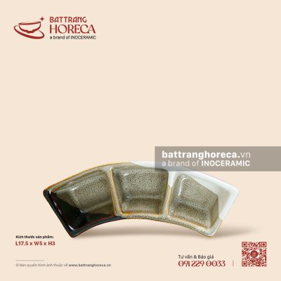 Bát (đĩa) gia vị 3 ngăn cong 17.5 x 5cm – Địa Nhã – Men hoả biến