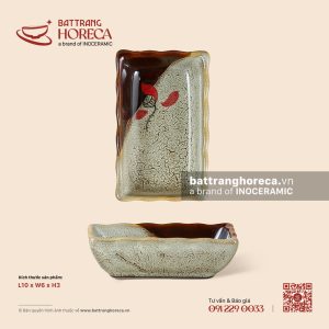 Bát (đĩa) gia vị chữ nhật 10 x 6cm – Hạ Liên – Men hoả biến
