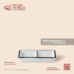 Bát (đĩa) gia vị chữ nhật 2 ngăn 11,5 x 6cm - Tịnh Tuyến - Men ngà