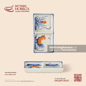 Bát (đĩa) gia vị chữ nhật 2 ngăn 12 x 6cm – Ô Kê – Men ngà
