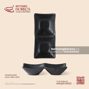 Bát (đĩa) gia vị chữ nhật 2 ngăn vếch 16,5 x 8cm - Thiết Huyền - Men hoả biến