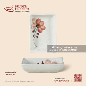 Bát (đĩa) gia vị chữ nhật 9 x 6cm – Hoa Ban – Men tấm