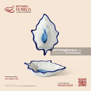 Bát (đĩa) gia vị lá 13 x 8.5cm - Lam Ngư - Men ngà