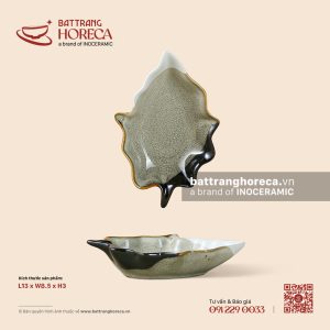 Bát (đĩa) gia vị lá 13 x 8.5cm - Địa Nhã - Men hoả biến