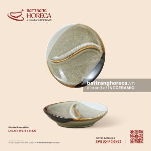 Bát (đĩa) gia vị oval hai (2) ngăn 10.5 x 9.5cm - Địa Nhã - Men hoả biến