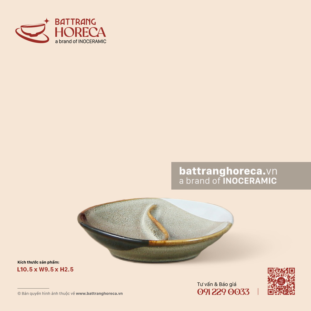 Bát (đĩa) gia vị oval hai (2) ngăn 10.5 x 9.5cm - Địa Nhã - Bát Tràng Horeca Bát (đĩa) gia vị oval hai (2) ngăn 10.5 x 9.5cm - Địa Nhã