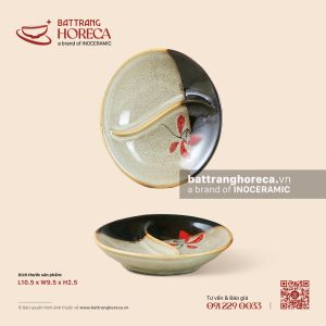Bát (đĩa) gia vị oval hai (2) ngăn 10.5 x 9.5cm – Hạ Liên – Men hoả biến