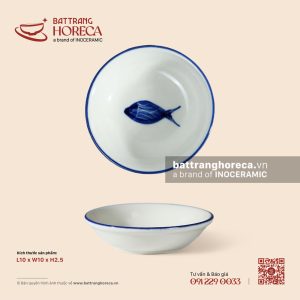 Bát (đĩa) gia vị tròn 10cm - Lam Ngư - Men ngà