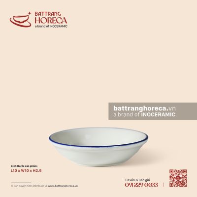 Bát (đĩa) gia vị tròn 10cm – Lam Ngư – Men ngà