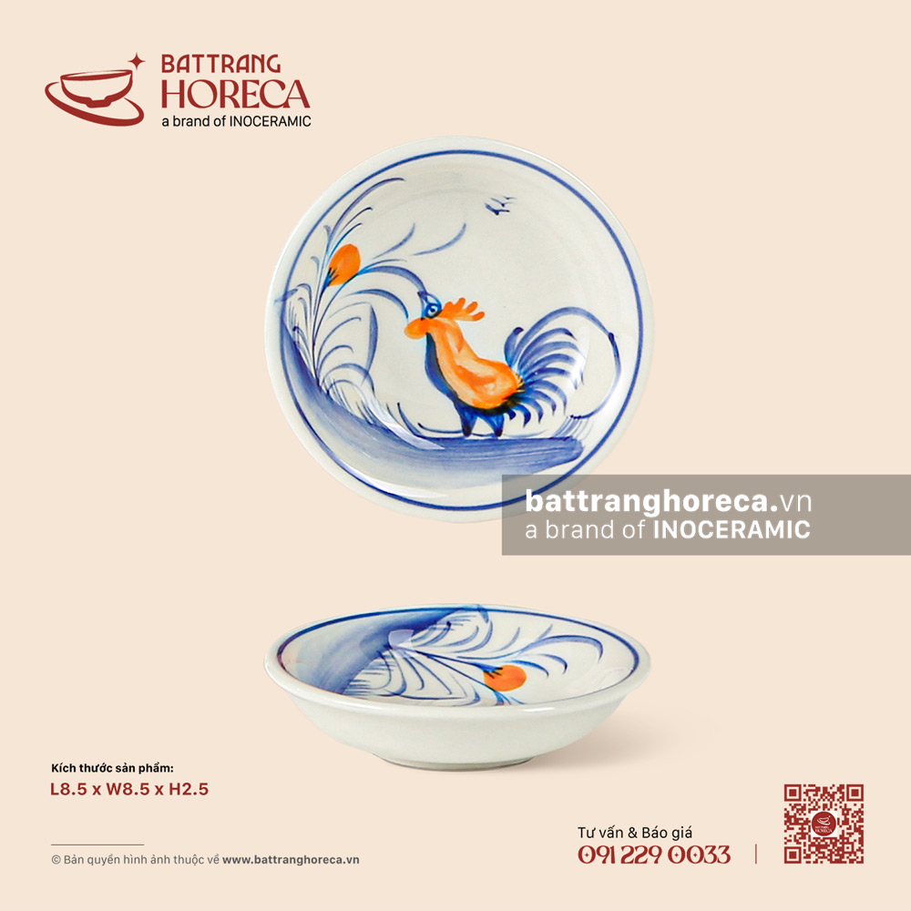 Bát (đĩa) muối tròn 23.5 x 22.5 cm – Ô Kê – Men ngà - Bát Tràng Horeca Bát (đĩa) muối tròn 23.5 x 22.5 cm – Ô Kê – Men ngà