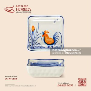 Bát (đĩa) gia vị vuông 7cm – Ô Kê – Men ngà