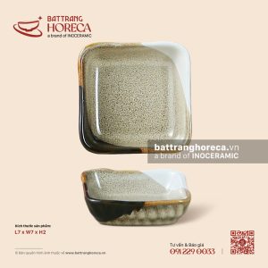 Bát (đĩa) gia vị vuông 7cm - Địa Nhã - Men hoả biến