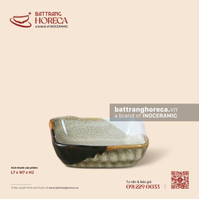 Bát (đĩa) gia vị vuông 7cm – Địa Nhã – Men hoả biến