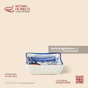 Bát (đĩa) gia vị vuông 7cm - Ô Kê - Men ngà