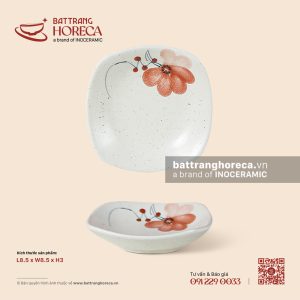 Bát (đĩa) gia vị vuông ảo 8.5cm – Hoa Ban – Men tấm