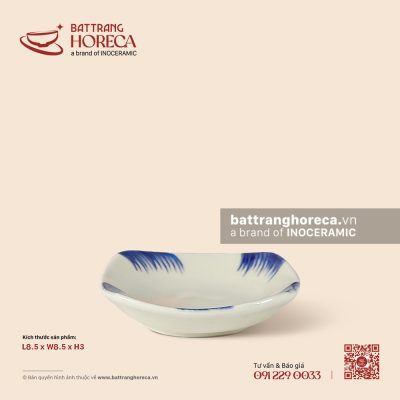 Bát (đĩa) gia vị vuông ảo 8.5cm – Hương Đồng – Men ngà